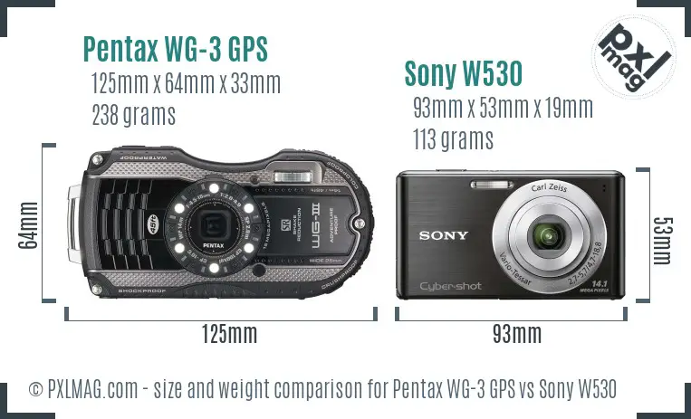 Pentax WG-3 GPS vs Sony W530 size comparison