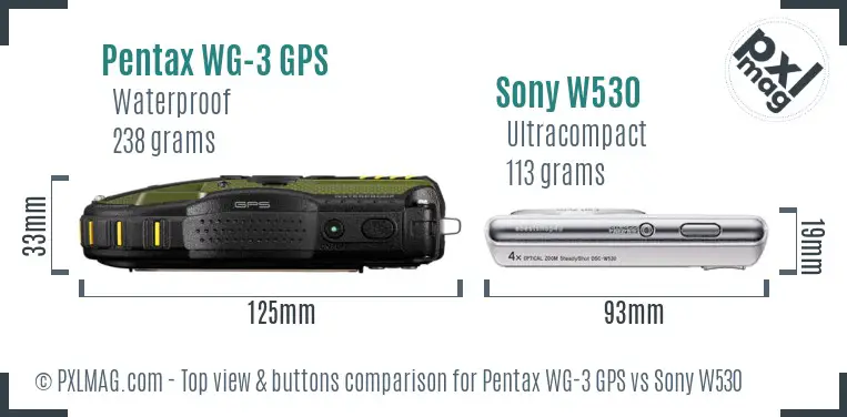 Pentax WG-3 GPS vs Sony W530 top view buttons comparison