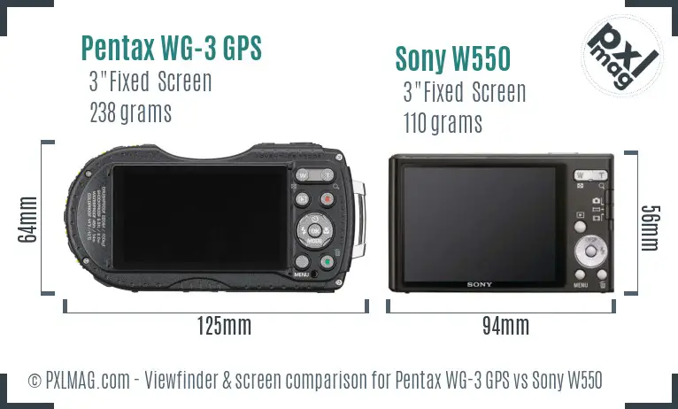 Pentax WG-3 GPS vs Sony W550 Screen and Viewfinder comparison