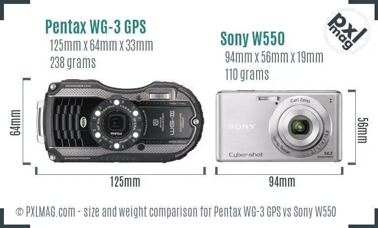 Pentax WG-3 GPS vs Sony W550 size comparison
