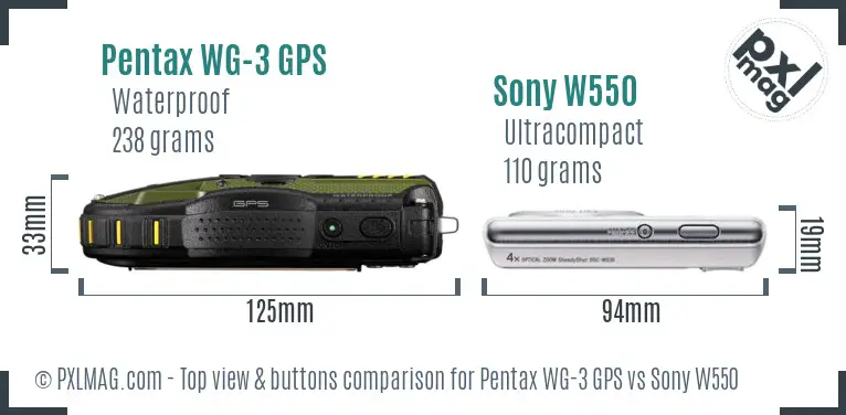 Pentax WG-3 GPS vs Sony W550 top view buttons comparison