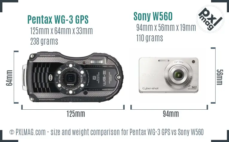 Pentax WG-3 GPS vs Sony W560 size comparison