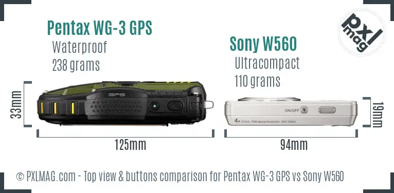 Pentax WG-3 GPS vs Sony W560 top view buttons comparison