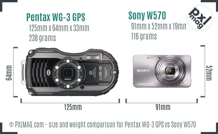 Pentax WG-3 GPS vs Sony W570 size comparison