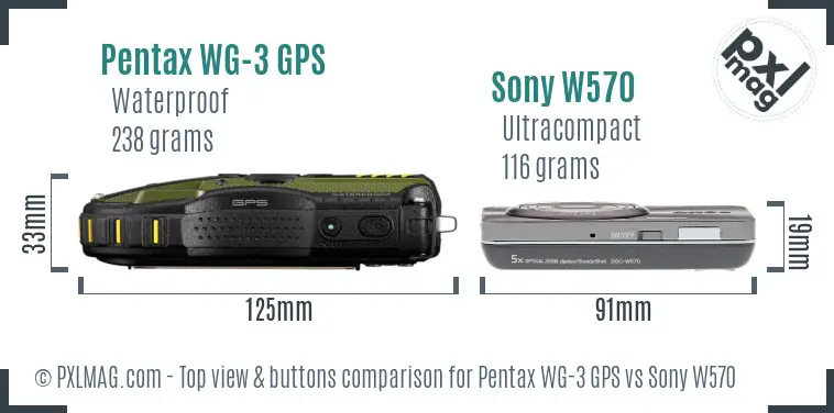 Pentax WG-3 GPS vs Sony W570 top view buttons comparison