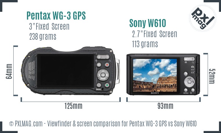 Pentax WG-3 GPS vs Sony W610 Screen and Viewfinder comparison