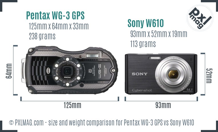 Pentax WG-3 GPS vs Sony W610 size comparison