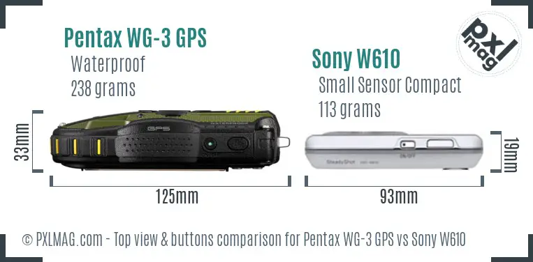 Pentax WG-3 GPS vs Sony W610 top view buttons comparison