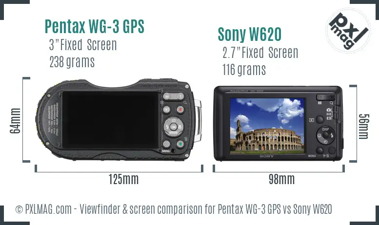Pentax WG-3 GPS vs Sony W620 Screen and Viewfinder comparison