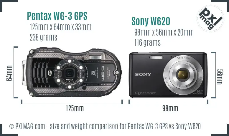 Pentax WG-3 GPS vs Sony W620 size comparison