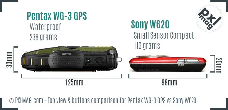 Pentax WG-3 GPS vs Sony W620 top view buttons comparison