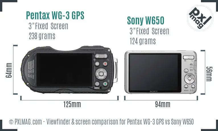 Pentax WG-3 GPS vs Sony W650 Screen and Viewfinder comparison