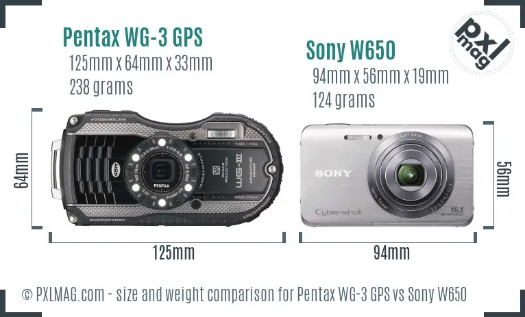 Pentax WG-3 GPS vs Sony W650 size comparison