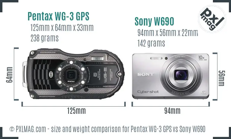 Pentax WG-3 GPS vs Sony W690 size comparison