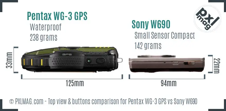 Pentax WG-3 GPS vs Sony W690 top view buttons comparison