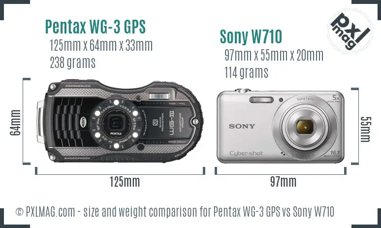 Pentax WG-3 GPS vs Sony W710 size comparison