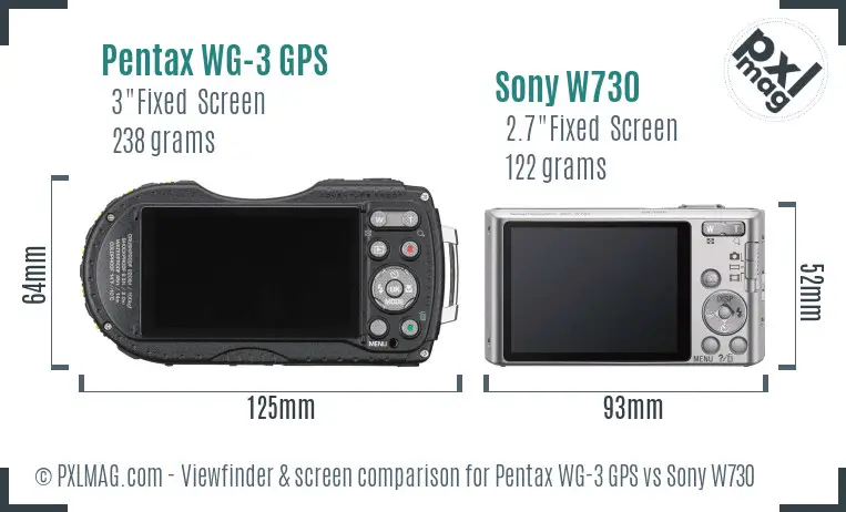 Pentax WG-3 GPS vs Sony W730 Screen and Viewfinder comparison