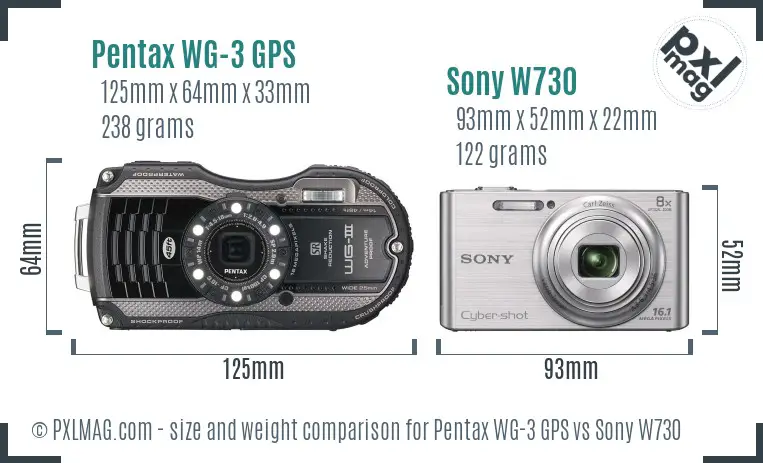 Pentax WG-3 GPS vs Sony W730 size comparison