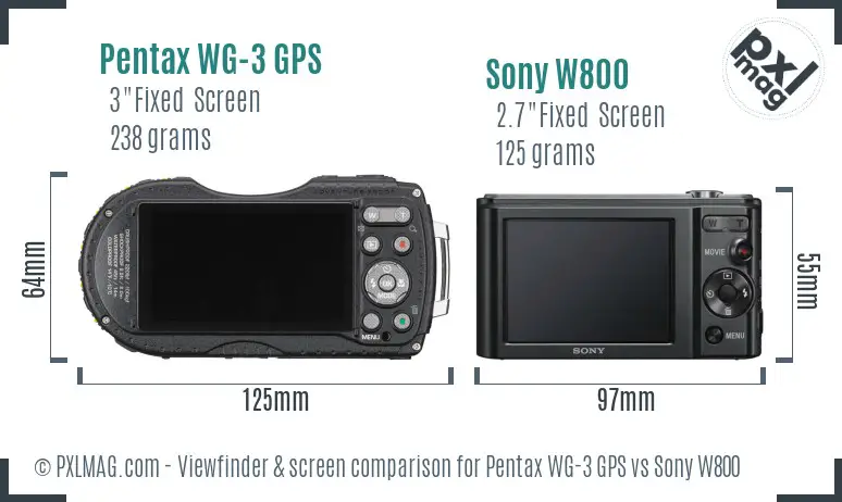 Pentax WG-3 GPS vs Sony W800 Screen and Viewfinder comparison