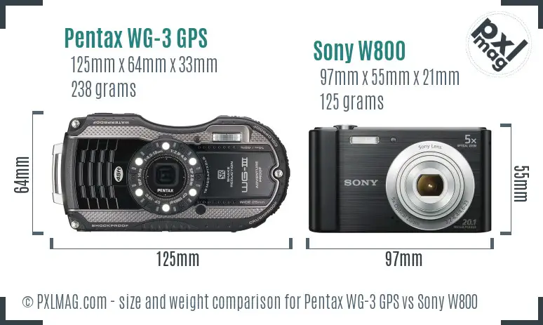 Pentax WG-3 GPS vs Sony W800 size comparison