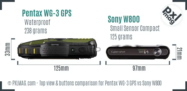 Pentax WG-3 GPS vs Sony W800 top view buttons comparison
