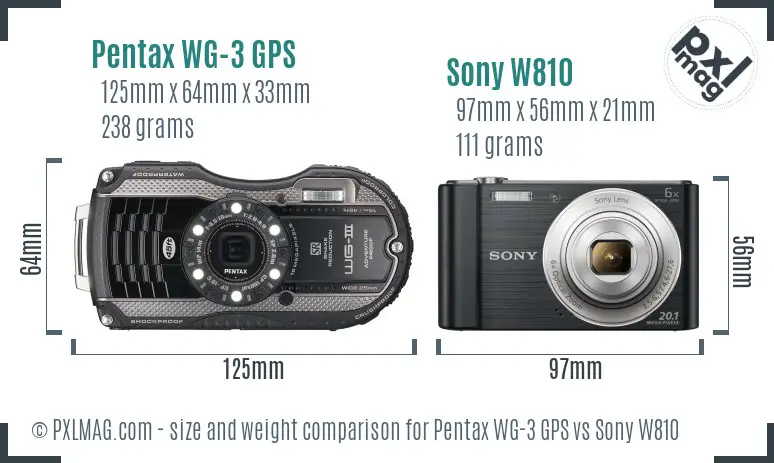 Pentax WG-3 GPS vs Sony W810 size comparison