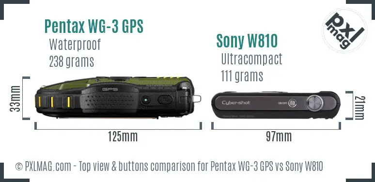 Pentax WG-3 GPS vs Sony W810 top view buttons comparison