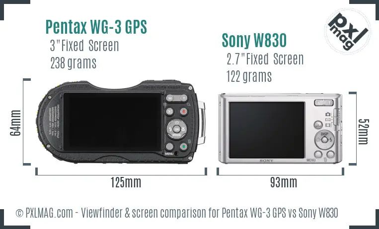 Pentax WG-3 GPS vs Sony W830 Screen and Viewfinder comparison