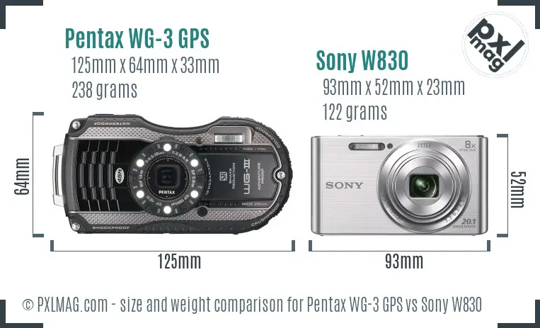 Pentax WG-3 GPS vs Sony W830 size comparison