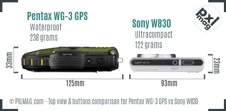 Pentax WG-3 GPS vs Sony W830 top view buttons comparison