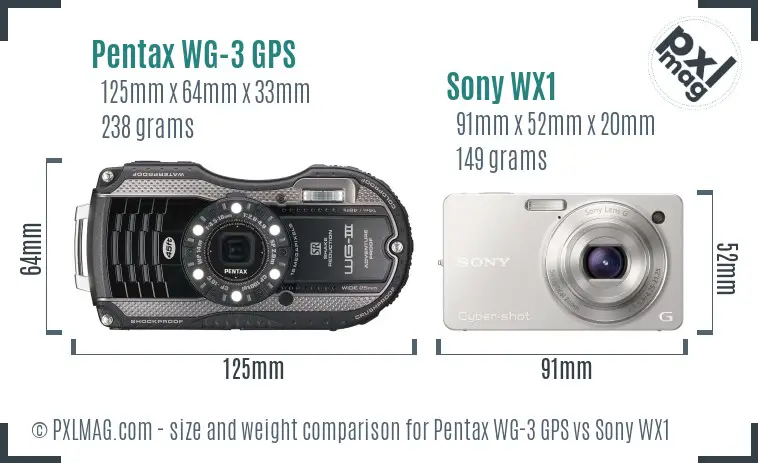 Pentax WG-3 GPS vs Sony WX1 size comparison