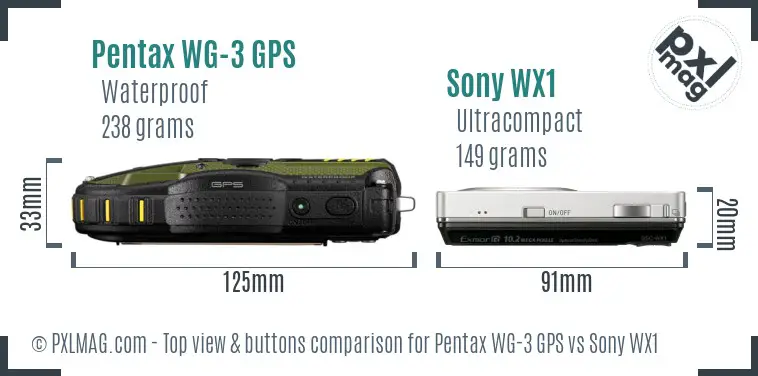 Pentax WG-3 GPS vs Sony WX1 top view buttons comparison