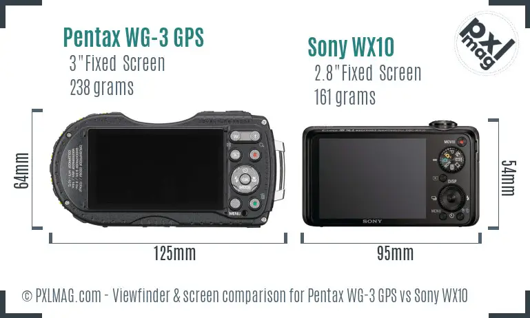 Pentax WG-3 GPS vs Sony WX10 Screen and Viewfinder comparison