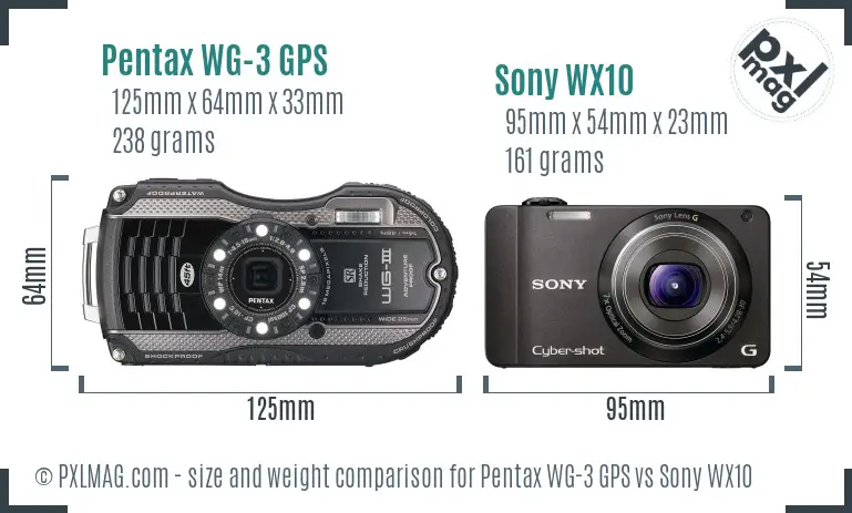Pentax WG-3 GPS vs Sony WX10 size comparison