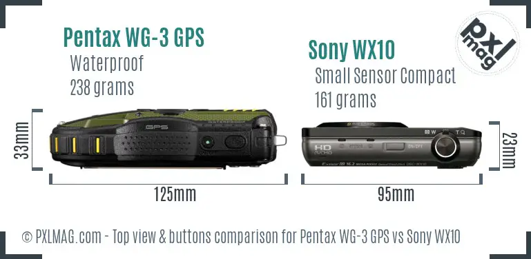 Pentax WG-3 GPS vs Sony WX10 top view buttons comparison