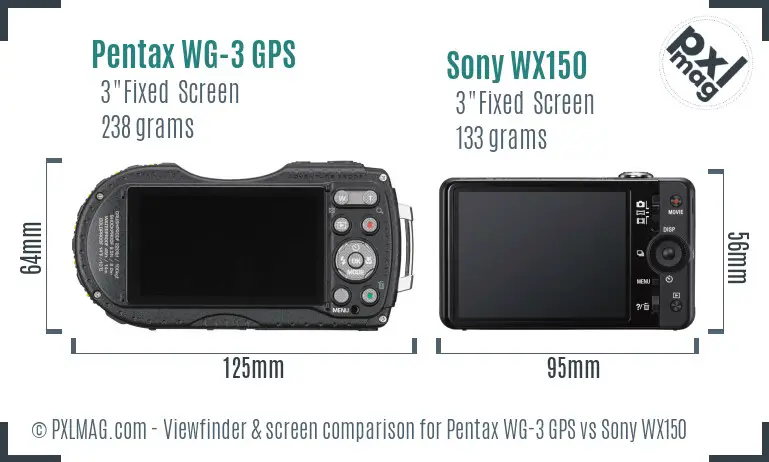 Pentax WG-3 GPS vs Sony WX150 Screen and Viewfinder comparison