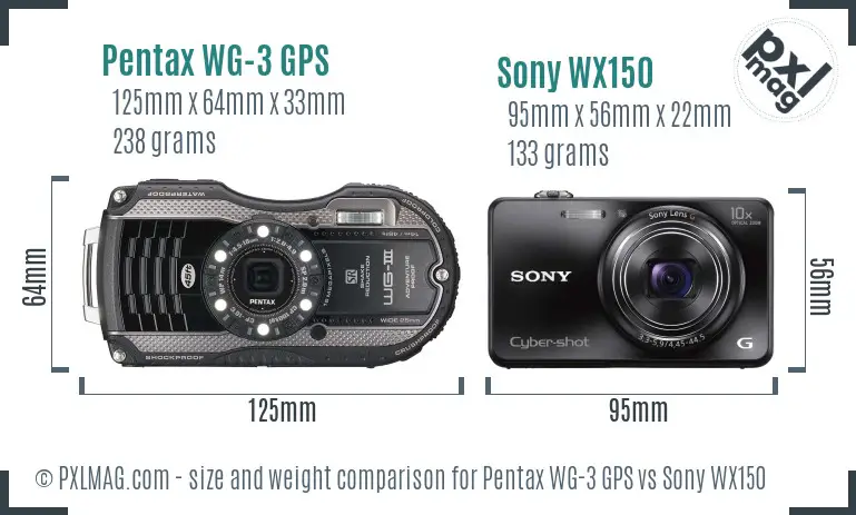 Pentax WG-3 GPS vs Sony WX150 size comparison