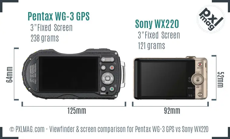 Pentax WG-3 GPS vs Sony WX220 Screen and Viewfinder comparison