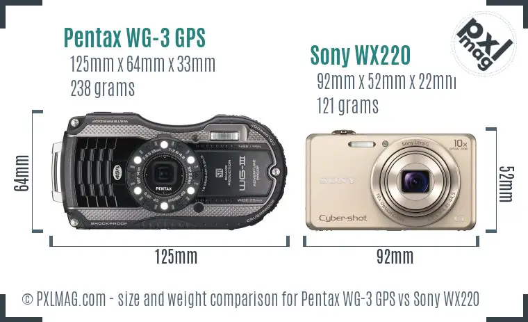 Pentax WG-3 GPS vs Sony WX220 size comparison