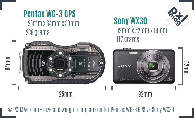 Pentax WG-3 GPS vs Sony WX30 size comparison
