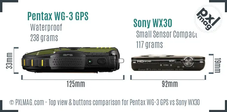 Pentax WG-3 GPS vs Sony WX30 top view buttons comparison