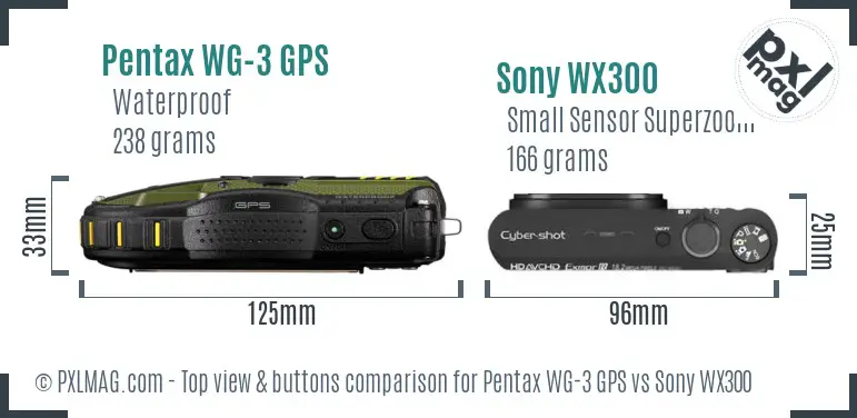 Pentax WG-3 GPS vs Sony WX300 top view buttons comparison