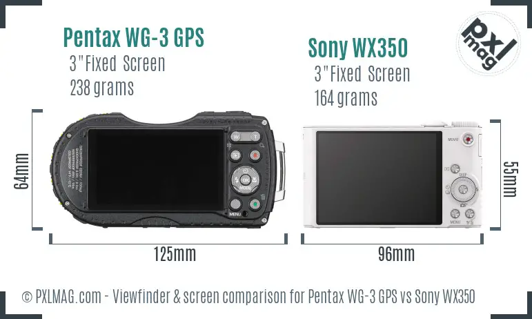 Pentax WG-3 GPS vs Sony WX350 Screen and Viewfinder comparison
