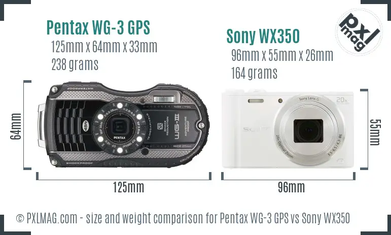 Pentax WG-3 GPS vs Sony WX350 size comparison