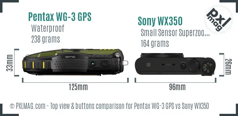 Pentax WG-3 GPS vs Sony WX350 top view buttons comparison
