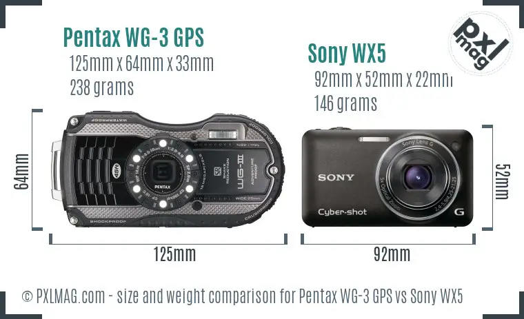 Pentax WG-3 GPS vs Sony WX5 size comparison