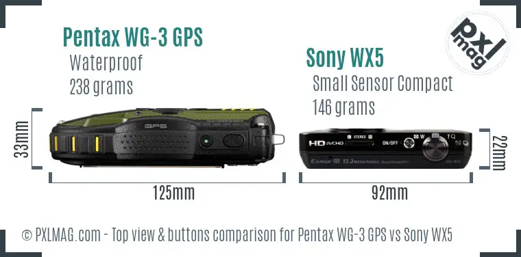 Pentax WG-3 GPS vs Sony WX5 top view buttons comparison