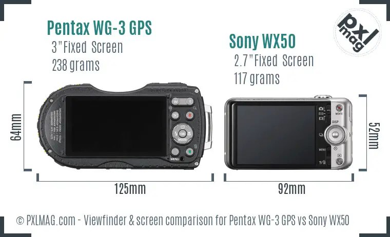 Pentax WG-3 GPS vs Sony WX50 Screen and Viewfinder comparison