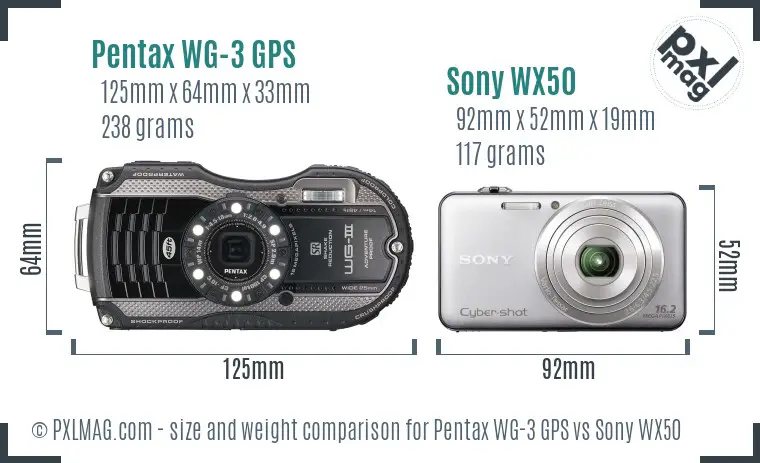 Pentax WG-3 GPS vs Sony WX50 size comparison