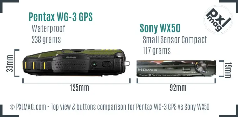 Pentax WG-3 GPS vs Sony WX50 top view buttons comparison